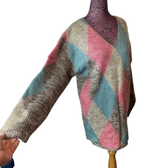 Vtg JK America Sz 14 16 Argyle  Mohair Blend Pullover Sweater - Picture 2 of 5